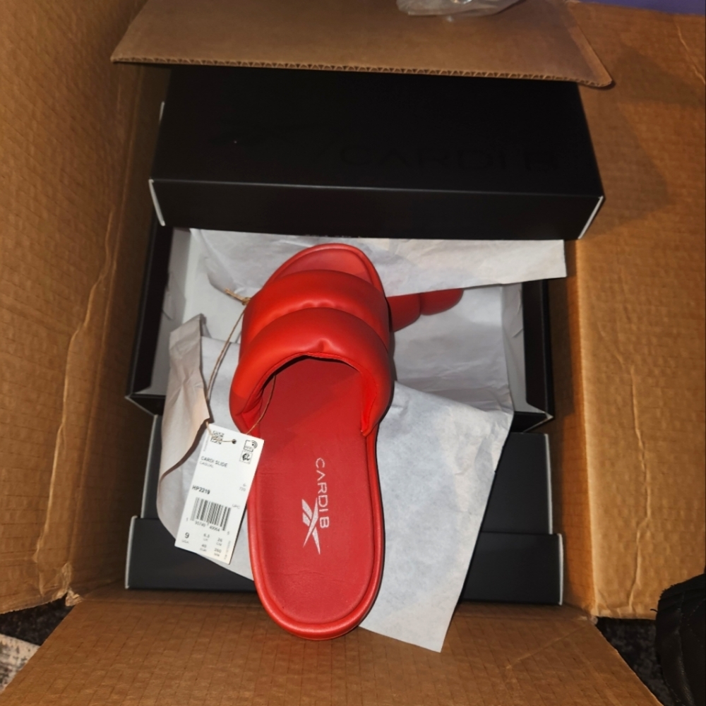 Cardi B Reebox Red slides